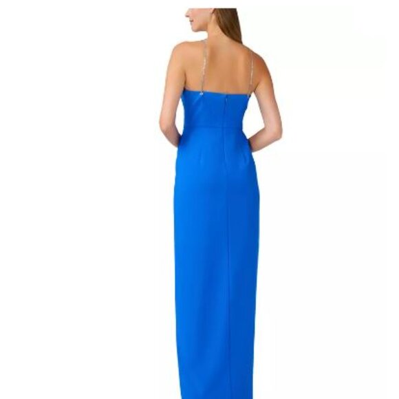 NWT Aidan Mattox Chain-Trim Halter Gown, Blue, Size 14 - Picture 3 of 3